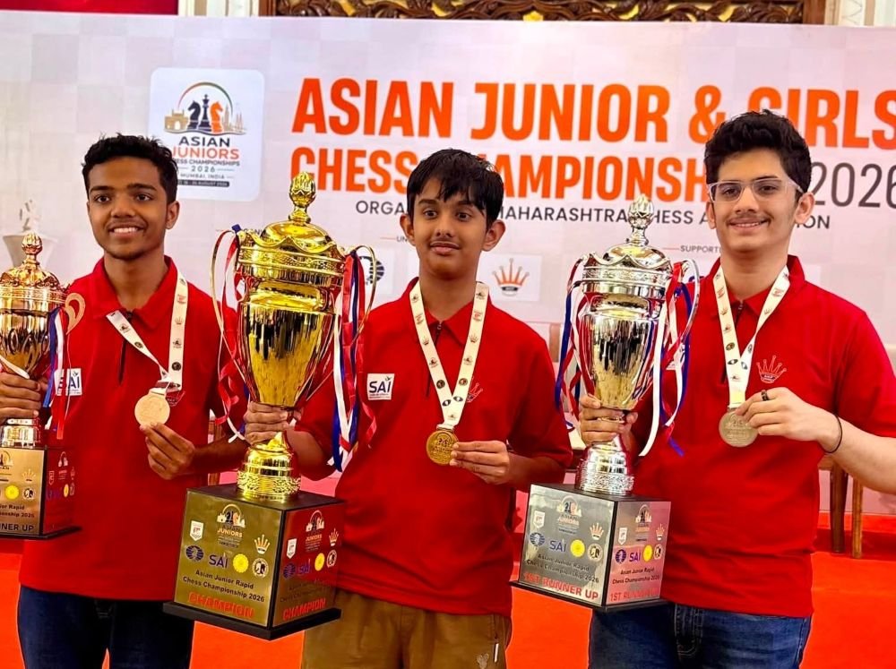 Vivaan Vishal Shah clinches Gold, Akshay Borgaonkar Silver and Apoorv Kamble Bronze at Asian Junior Rapid Open 2026