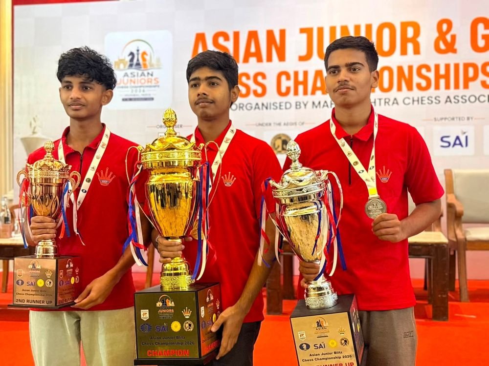 Vignesh Advaith Vemula wins Gold, Viresh Sharnarthi Silver and V S Nandish Bronze at Asian Junior Blitz Open 2026