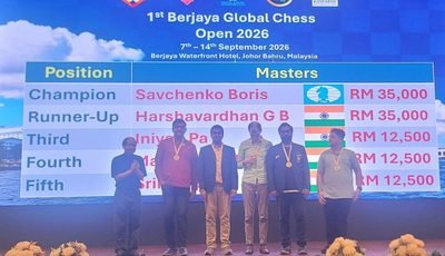 Boris Savchenko wins 1st Berjaya Global Masters 2026, Harshavardhan second and Iniyan third